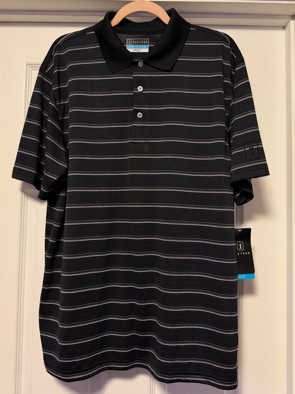 NWT PGA Tour Men’s Airflux Golf Polo - Black Striped - Size L